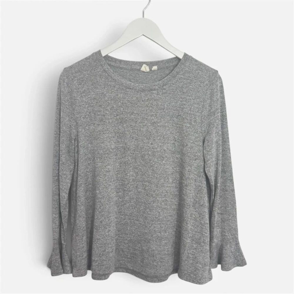 GAP Heather Gray Ruffle Bell Sleeve Long Sleeve Top Small